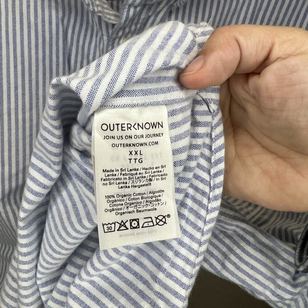 Outerknown The Artist Oxford Long Sleeve Button Down Shirt - White/Blue Size XXL - Picture 4 of 8